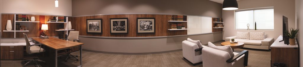 Mesothelioma lawyer meeting with client inside law office for legal consultation