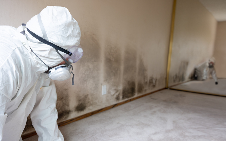 damaged apartment wall showing asbestos and mold risks