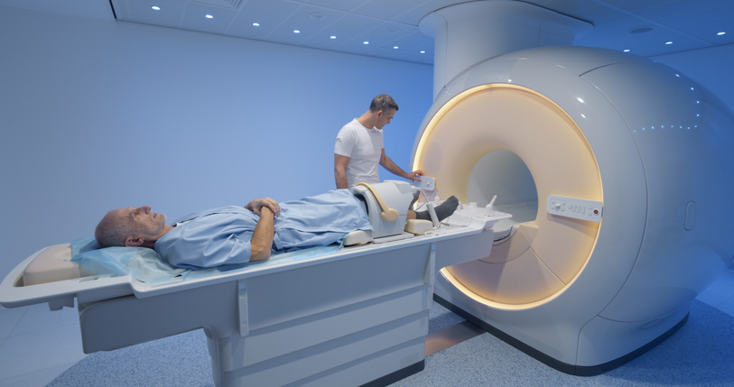 Patient undergoing MRI scan as part of mesothelioma imaging diagnosis
