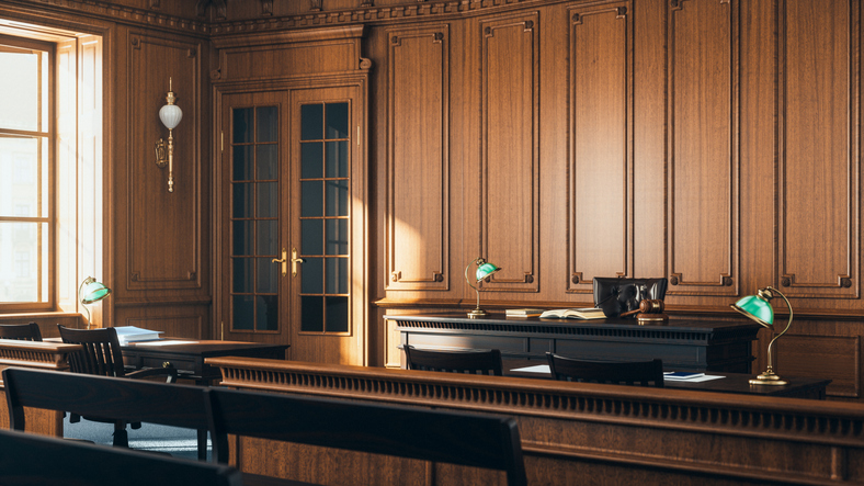 courtroom setting where mesothelioma lawsuit evidence is presented during trial